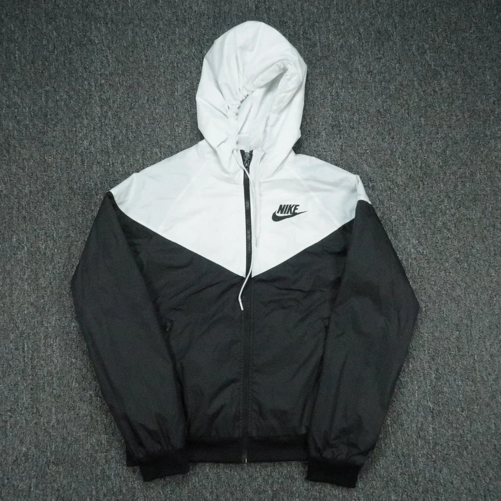 Nike Jacket Mens Small Black White Windrunner Hooded Full Zip Pockets Colorblock